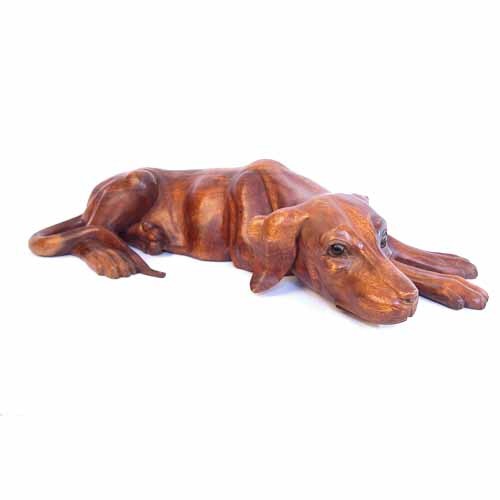Wooden Lying Dog 80Cm Dark Finish